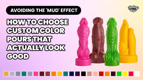 Hankey's Toys Custom Color Pours that Actually Look Good Blog with four platinum-cured silicone dildos in vibrant colors