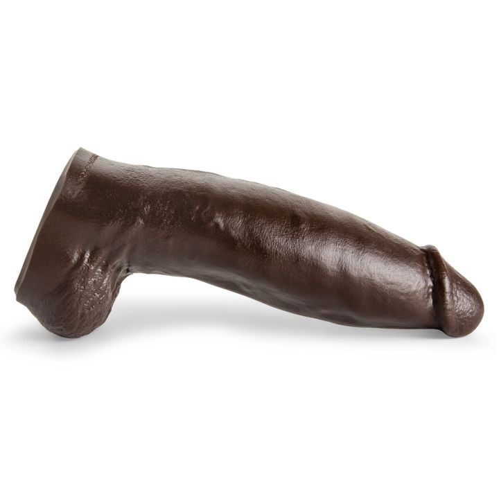 Beefcake dildo lying flat, displaying pronounced textures and a thick, ergonomic shaft for maximum realism and stretch.
