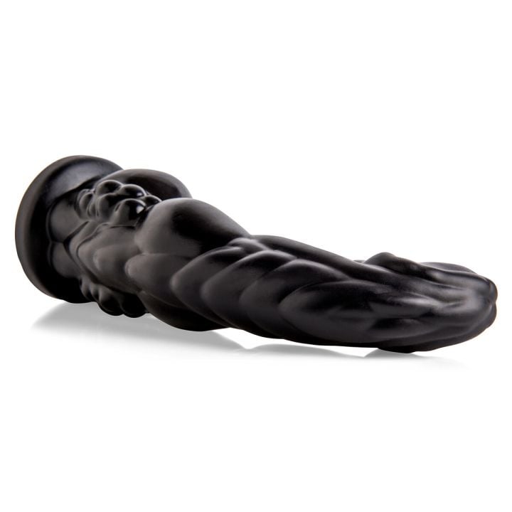 Angled front view of the BFG Fantasy Dildo showing its thick, contoured shaft and detailed texture, handcrafted from platinum-cured silicone for lifelike realism.