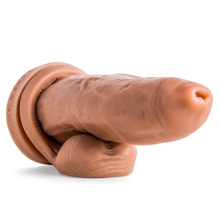 Lifelike Can Opener dildo displayed with Remove-O-Balls accessory (sold separately), emphasizing compatibility with collector add-ons.