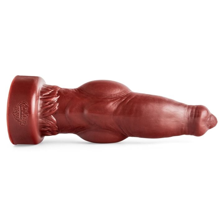 Side view of the Dog Dildo in Blood Red, showcasing its realistic canine-inspired shaft and detailed knot for authentic furry and pup kink play.