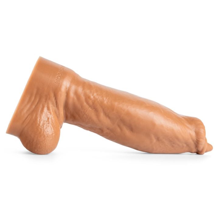Side profile of Kane Korso dog dildo highlighting its realistic shape, girth, and spiral-like texture for deep stimulation.