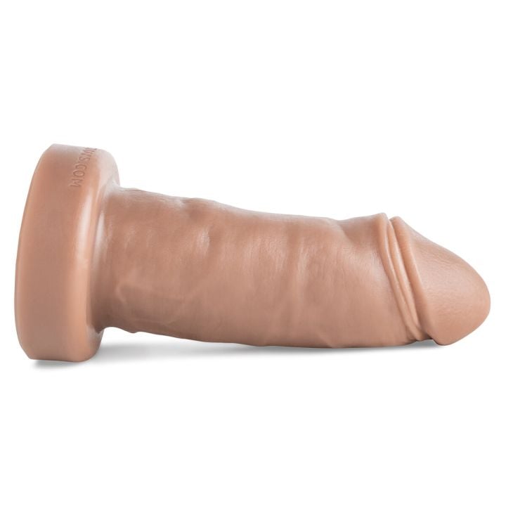 Side view of Mateo Realistic Dildo highlighting a broad, rounded head and richly textured, vein-detailed shaft for immersive, authentic pleasure.
