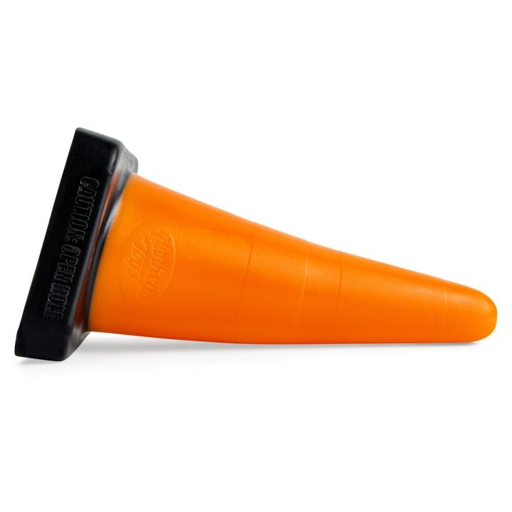 Traffic Cone Anal Trainer Series dildo lying on its side, showcasing the smooth, tapered tip and progressive girth, ideal for anal stretching and deep insertion training.