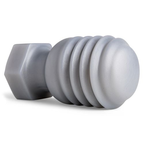 Angled image of the Butt Bolt Plug displaying its handcrafted silicone body and bold, sculpted shaft, designed for intense stretching sensations.