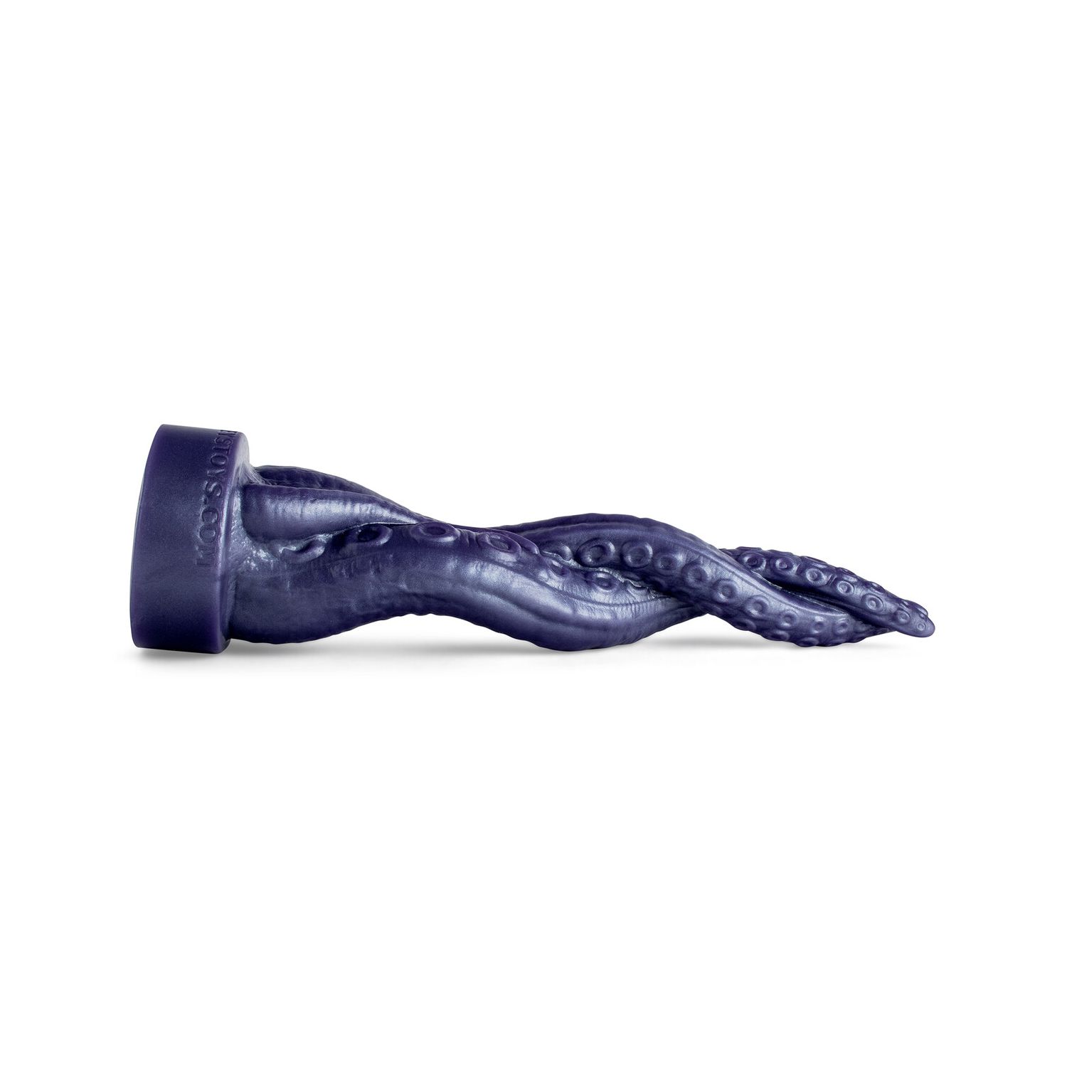 Side view of Davy’s Tendrils fantasy dildo showcasing its handcrafted tentacle design with spiral ridges and oceanic tones, ideal for immersive fantasy play.