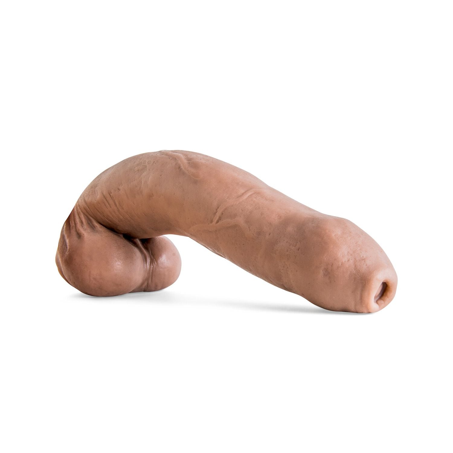 Angled shot of Firehose dildo showing its full length and impressive girth for experienced players seeking deep sensations.