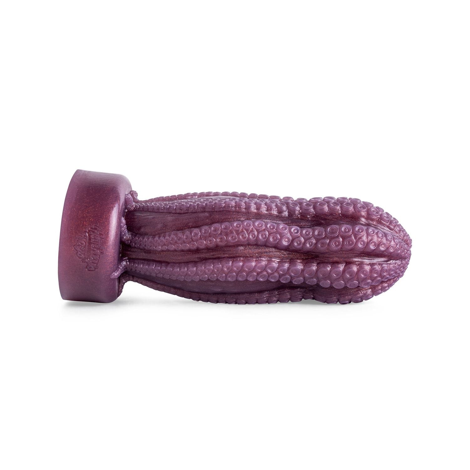 Side view of Hentai Dildo highlighting its curved tentacle shape and pronounced sucker ridges for enhanced pleasure.