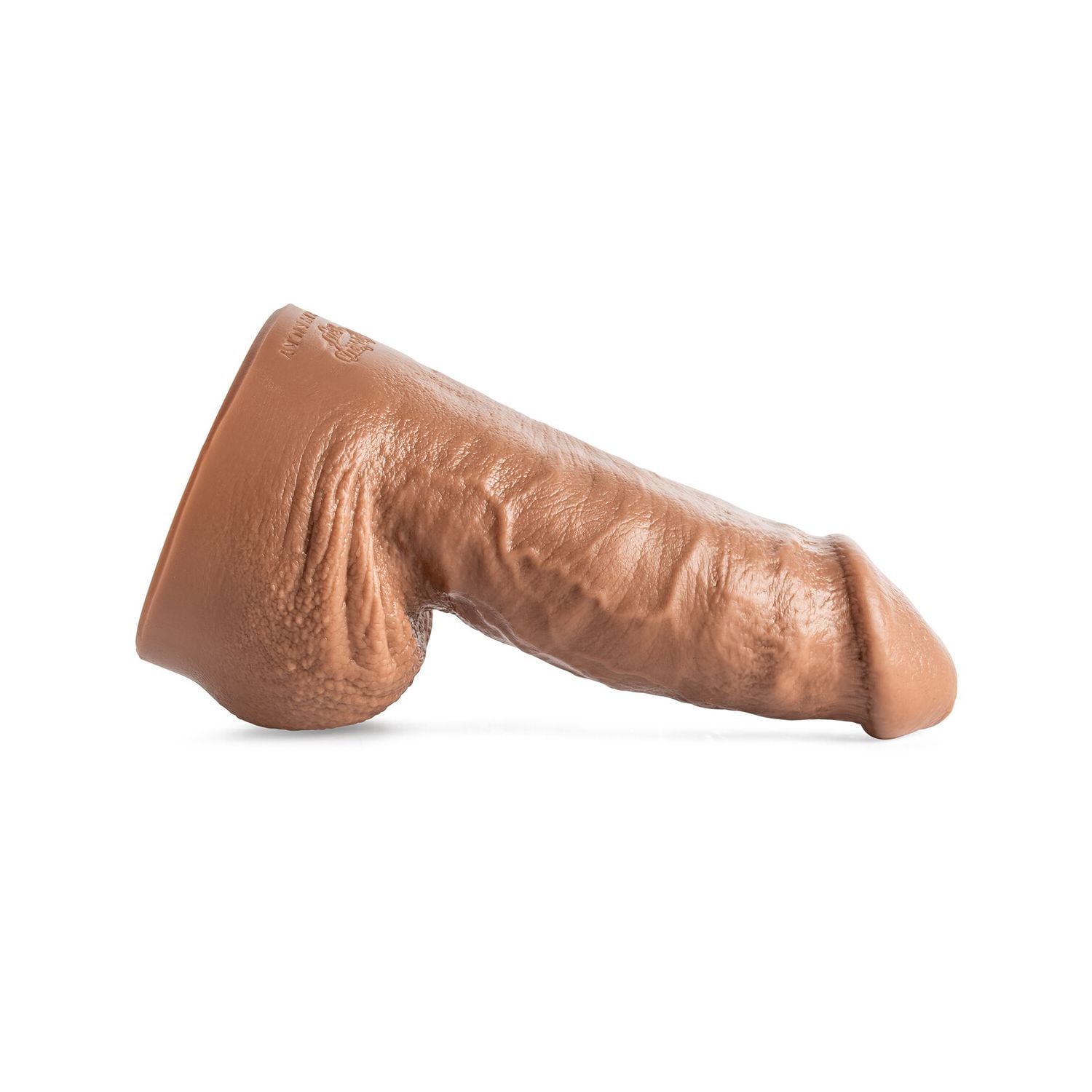 Side profile of the Thicky Nicky short thick dildo highlighting realistic vein textures and girthy shaft for full-bodied pleasure.
