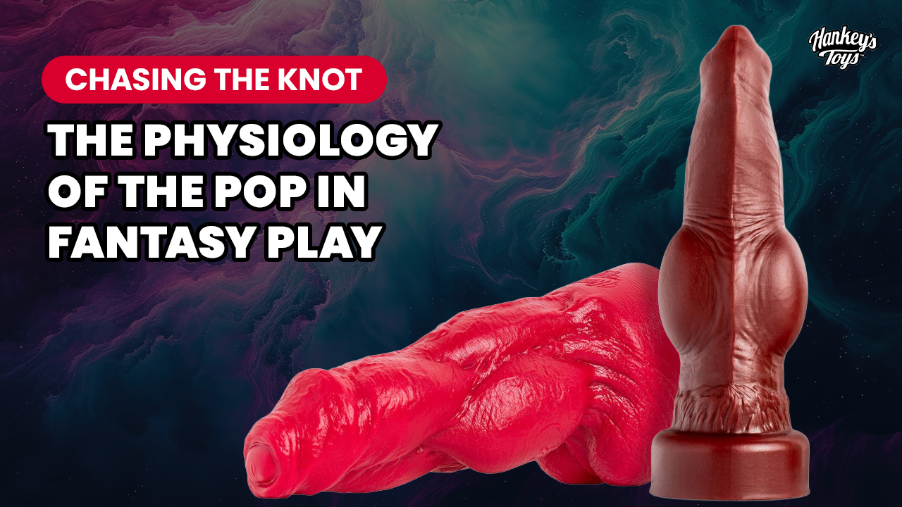 Two silicone knotted fantasy dildos illustrating canine-inspired knot shapes and textures