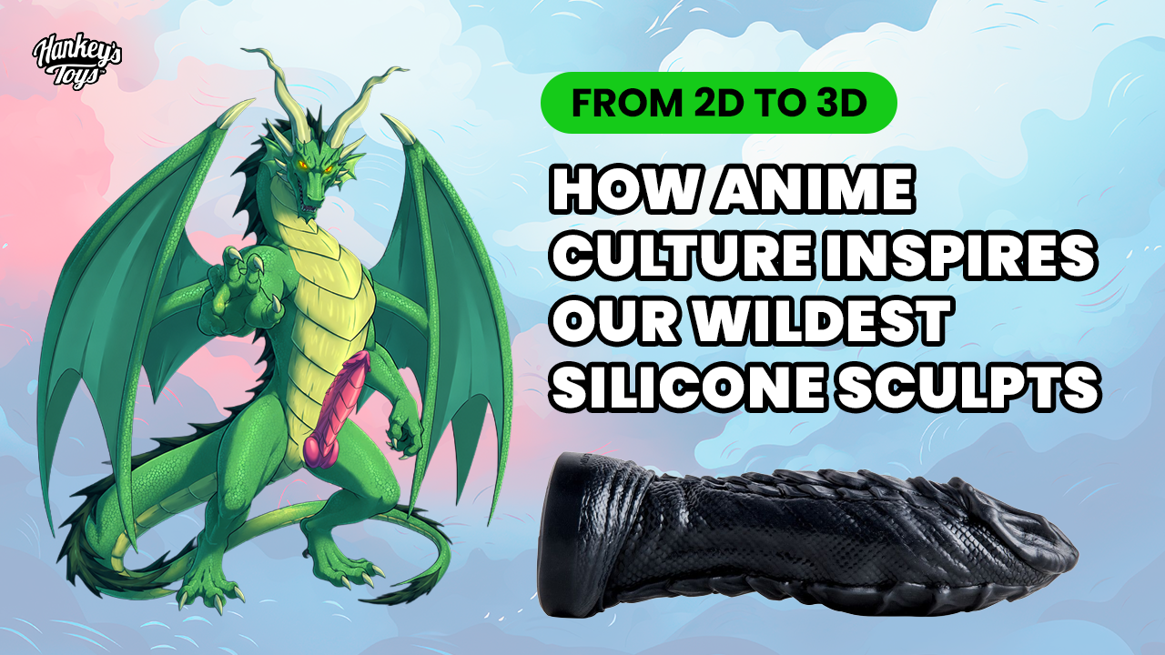 From 2D to 3D: Green anime-style dragon with fantasy dildo and black tentacle silicone sculpture by Hankey's Toys