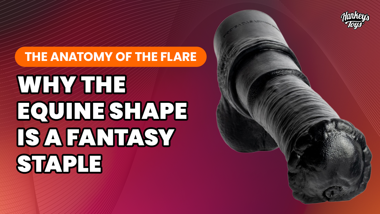 Black silicone horse dildo showing the pronounced equine flare and textured shaft