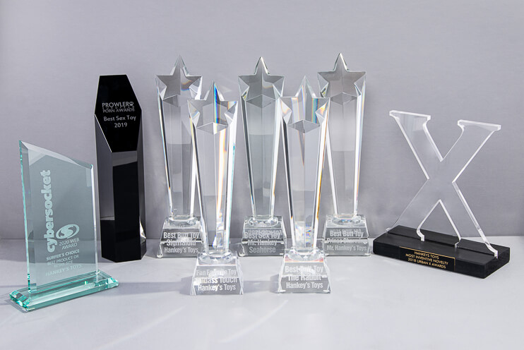 An image of the 8 awards Hankey's Toys has received.