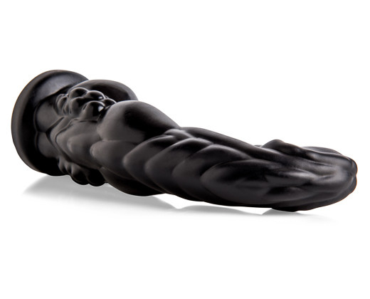 Angled front view of the BFG Fantasy Dildo showing its thick, contoured shaft and detailed texture, handcrafted from platinum-cured silicone for lifelike realism.