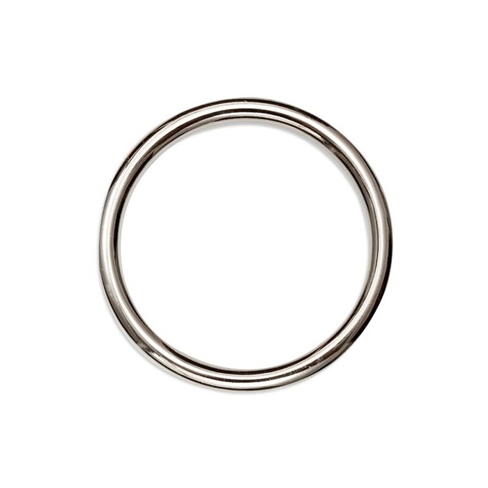 A three inch metal ring on a white background