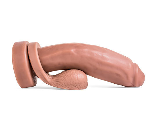 Side profile of Geoff Dildo revealing its smooth shaft and tapered base, designed for secure, extended sessions featured with Remove-o-Balls sold seperately.