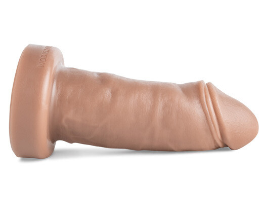 Side view of Mateo Realistic Dildo highlighting a broad, rounded head and richly textured, vein-detailed shaft for immersive, authentic pleasure.