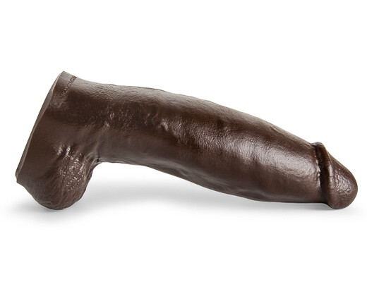 Beefcake dildo lying flat, displaying pronounced textures and a thick, ergonomic shaft for maximum realism and stretch.