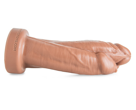 Side view of The Three Amigos fantasy dildo emphasizing veined texture and individual shaft detail.