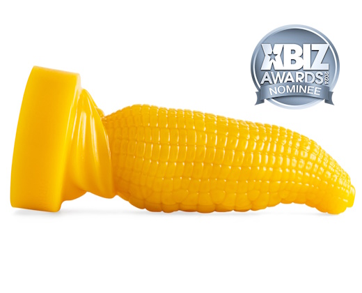 Full side profile of the Corn Dildo in Golden Yellow, showcasing handcrafted kernel-like ridges for unique, texture-rich stimulation and fantasy-inspired play.