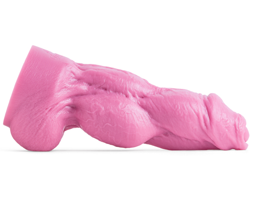 Side view of Kitsune’s Knot fantasy dildo in bright red, showcasing detailed veining and a pronounced knot, representing mythical canine design.