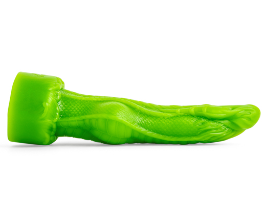 Knaughty Dragon Fantasy Dildo in slime green, featuring a sculpted knot and textured dragon-scale shaft for intense stretch play.