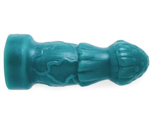 Metallic Green Mushroom Dildo top view – sculpted silicone dildo with mushroom cap shape and textured body.