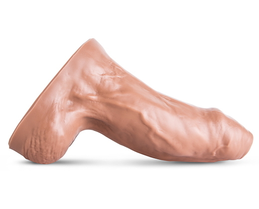 Side profile of the Goliath Realistic Dildo showing the sculpted shaft and broad base for stability during deep play.
