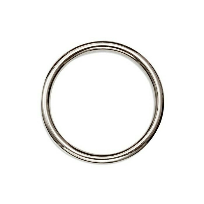 2.5-inch stainless steel O-ring for strap-on harnesses, heavy-duty metal sex toy accessory with polished finish, slip-free secure fit for realistic and oversized dildos, compatible with most harness systems, ideal for BDSM and pegging play