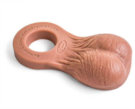 Remove-O-Balls by Mr. Hankey’s Toys in Natural Tan, showcasing realistic silicone testicles designed for lifelike slapping action during thrust play.
